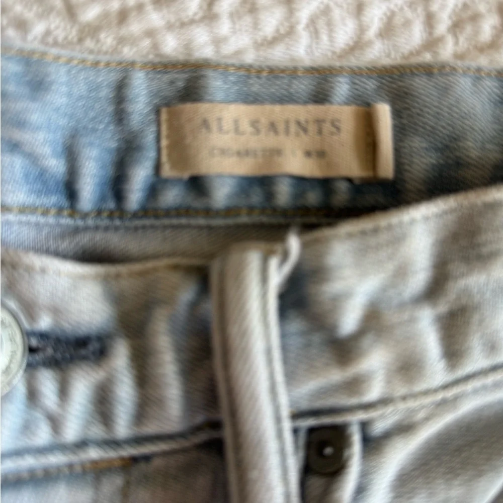 All Saints Distressed Light Wash Women's Cigarette Button Fly Skinny Jeans Sz30